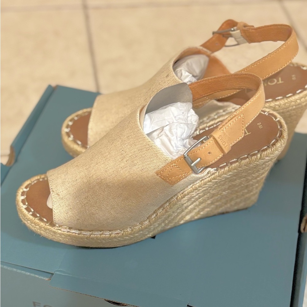 Toms Cream Wedge Espadrilles Sandals